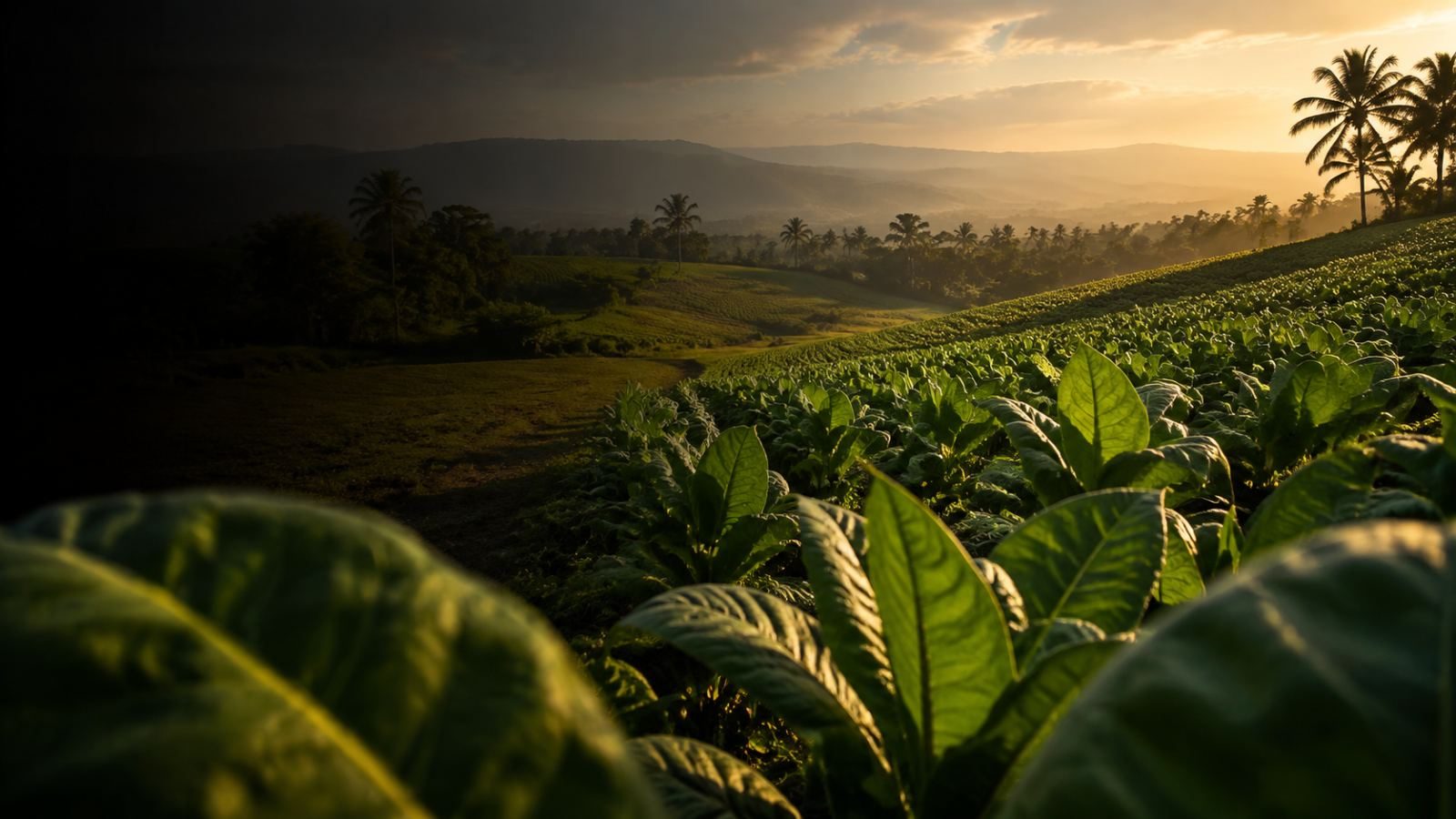Tobacco rows under morning light